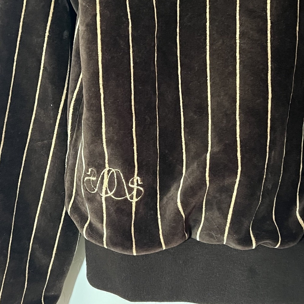 Stussy Velour Waffle Lined Zip Up Jacket Coat Stripe Y2K Zippered Hood Sz Large - Picture 11 of 16
